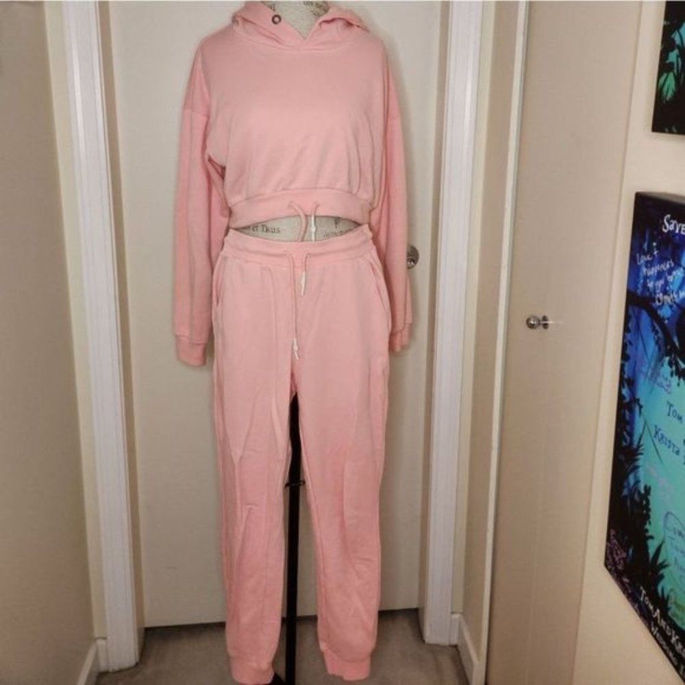 Jed North pink?crop hoodie jogger co-ord set